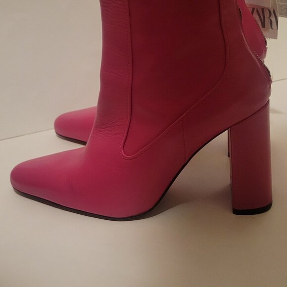 NWT ZARA 2020 HOT PINK RUNWAY COLLECTION ZIP UP HIGH HEEL LEATHER BOOTS Sz 9 - Picture 8 of 9